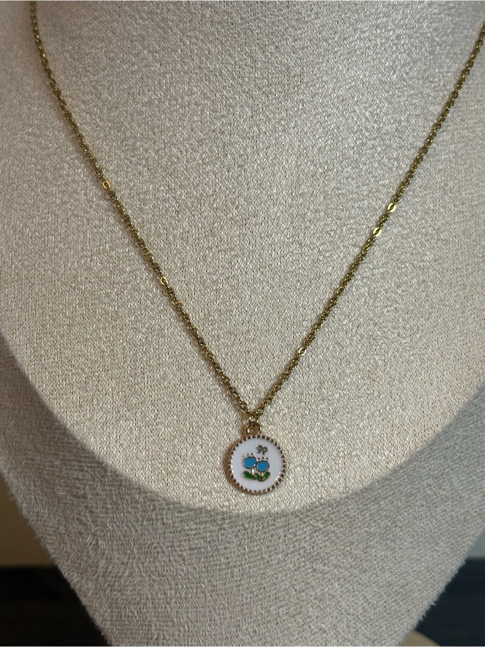 Handmade Gold/Blue Flower Necklace